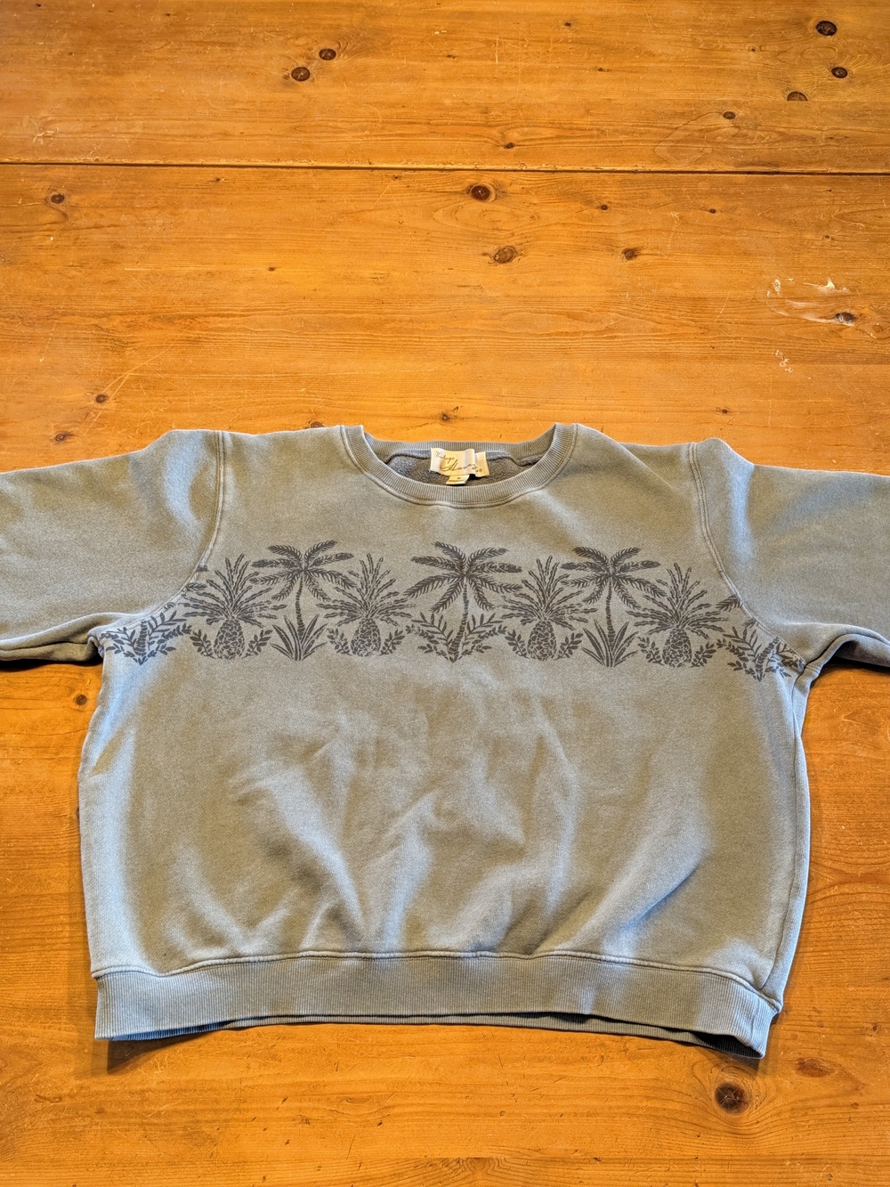Vintage Havana Light Blue Palm-Print Crewneck Sweatshirt